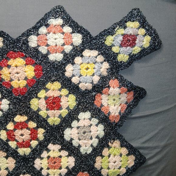 Diagonal Granny Square Multicolor Crochet Afghan Sparkly Yarn Not Bulky - Picture 5 of 6